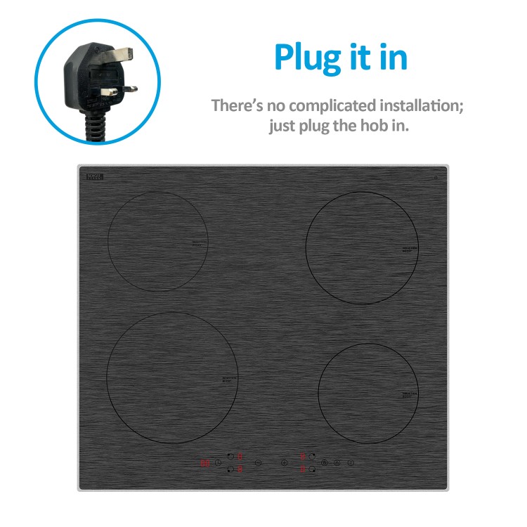 electriQ 60cm 4 Zone Plug In Induction Hob - Grey Painted