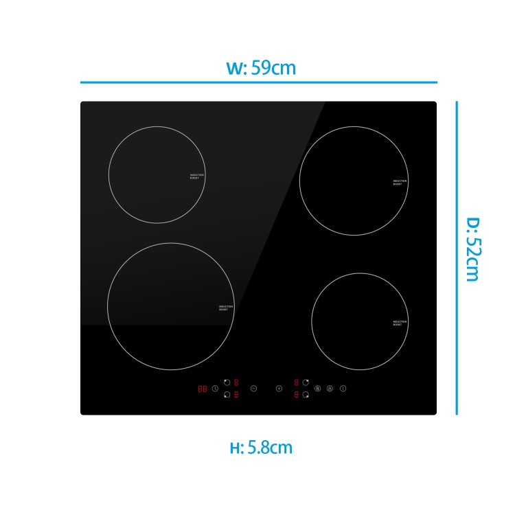 electriQ 60cm 4 Zone 13amp Plug In Induction Hob