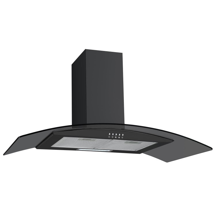 electriQ 80cm Curved Glass Black Chimney Cooker Hood - 5 Year warranty