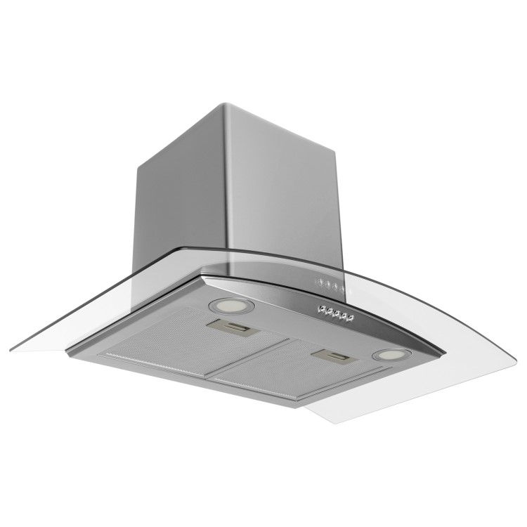 electriQ 75cm Curved Glass Chimney Cooker Hood - Stainless Steel