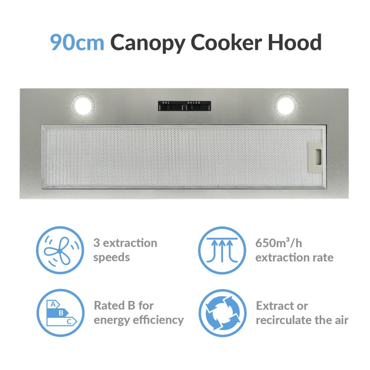 electriQ 90cm Canopy Cooker Hood - Stainless Steel