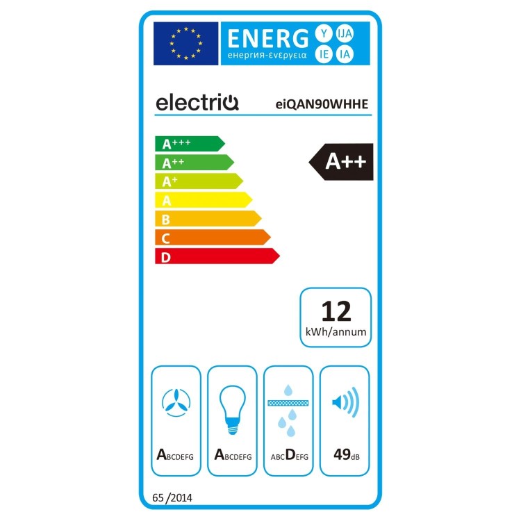 electriQ 90cm Super Silent Angled Cooker Hood - White