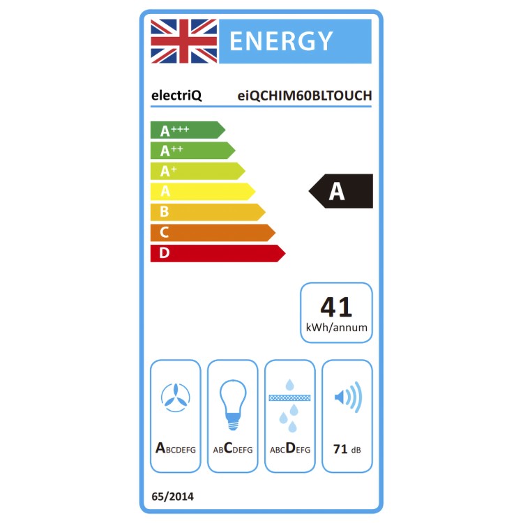 Refurbished electriQ eiQCHIM60BLTOUCH 60cm Traditional Chimney Hood with Touch Control Black