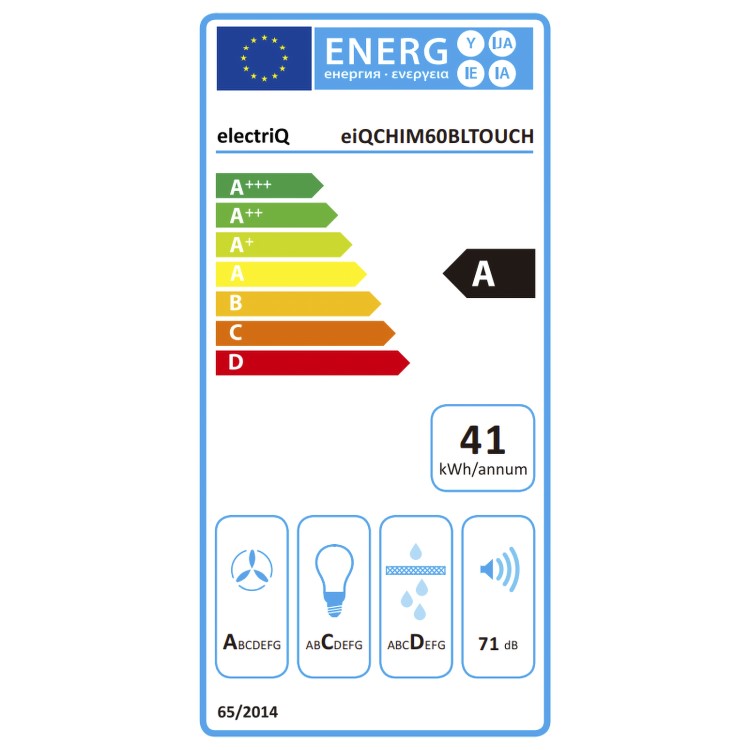 Refurbished electriQ eiQCHIM60BLTOUCH 60cm Traditional Chimney Hood with Touch Control Black