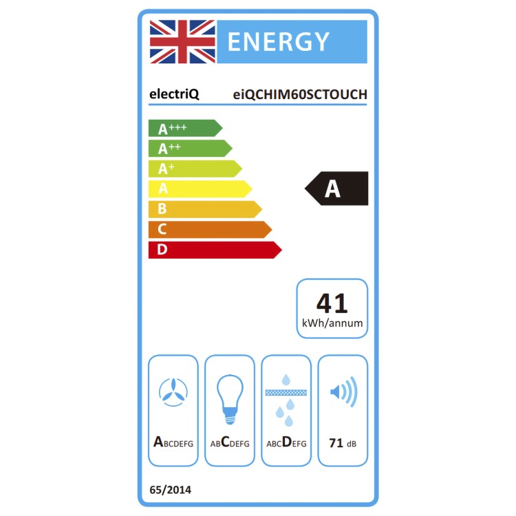 Refurbished electriQ eiQCHIM60SCTOUCH 60cm Traditional Chimney Cooker Hood with High Extraction Rate Stainless Steel 