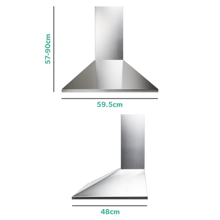 electriQ 60cm Traditional Chimney Cooker Hood - Stainless Steel