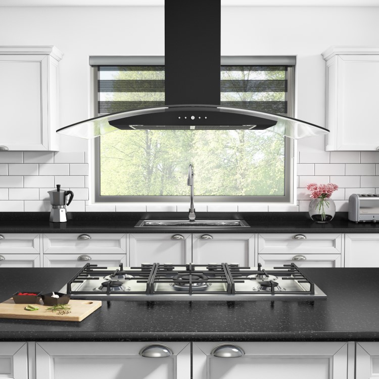 electriQ 90cm Curved Glass Island Cooker Hood - Black