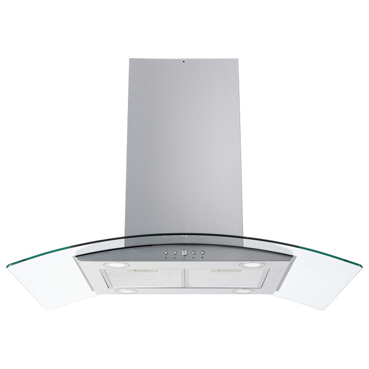 electriQ 90cm Curved Glass Island Cooker Hood - Stainless Steel