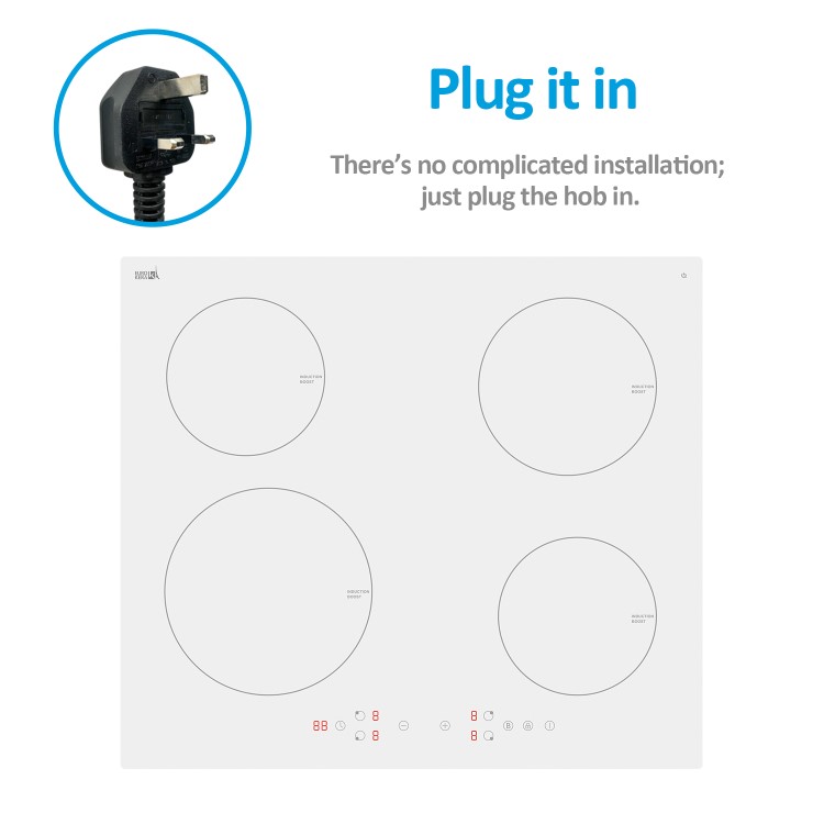 Refurbished electriQ eiQINDTPWHITE 60cm 4 Zone Plug In Induction Hob White