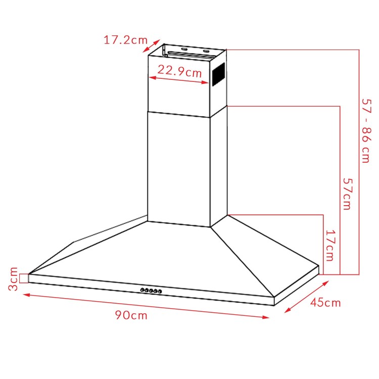 electriQ 90cm Traditional Stainless Steel Chimney Cooker Hood - 5 Year warranty