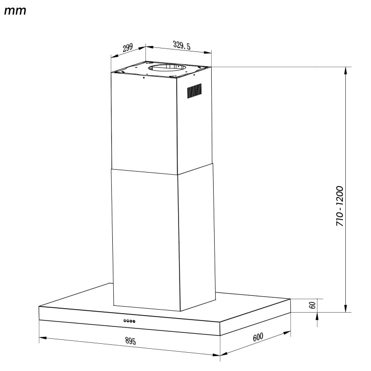 Refurbished electriQ eiQTMISLANDSLIM 90cm Slimline Box Touch Control Island Hood Stainless Steel