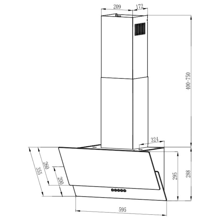 electriQ 60cm Angled Hood with Touch Control - Black - A Rated