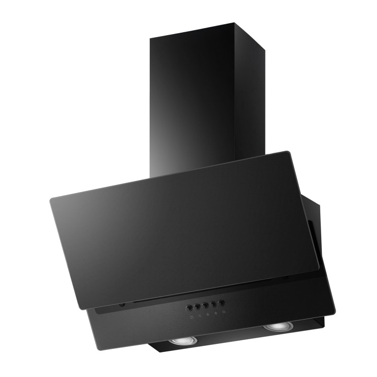 electriQ 60cm Angled Chimney Cooker Hood - Black Glass