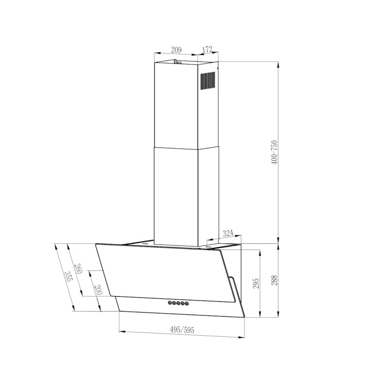 electriQ 60cm Angled Chimney Cooker Hood - Black Glass