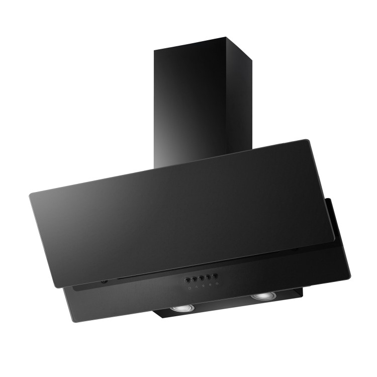 electriQ 90cm Angled Chimney Cooker Hood - Black Glass