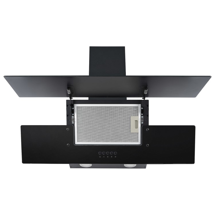 electriQ 90cm Angled Chimney Cooker Hood - Black Glass