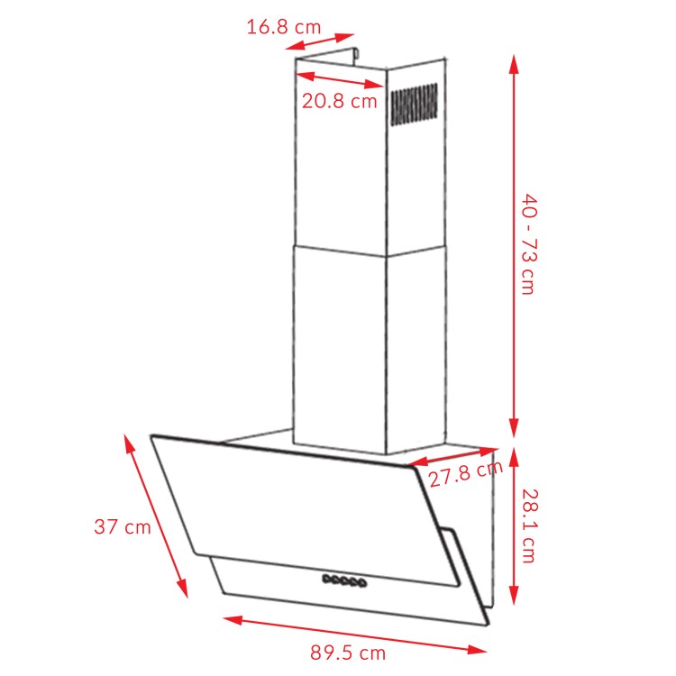 electriQ 90cm Angled Chimney Cooker Hood - Black Glass