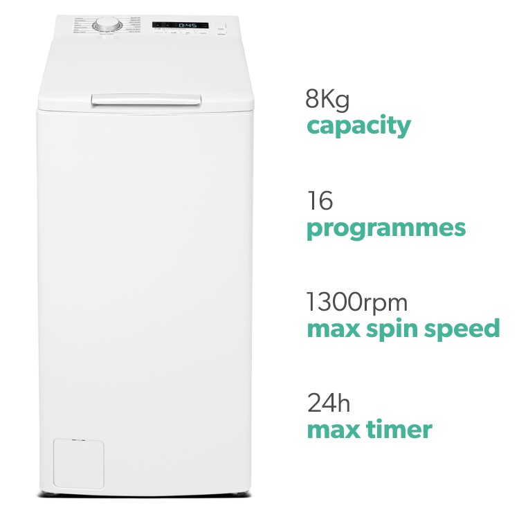 Refurbished electriQ eiQWMTL8A Freestanding 8KG 1300 Spin Top Loading Washing Machine White