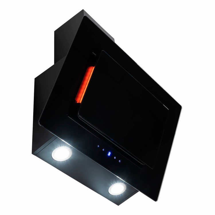 electriQ 60cm Angled Chimney Cooker Hood with Colour Change Lights - Black 