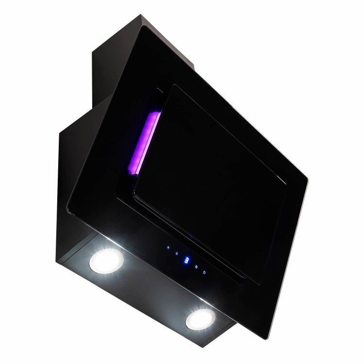 electriQ 60cm Angled Chimney Cooker Hood with Colour Change Lights - Black 