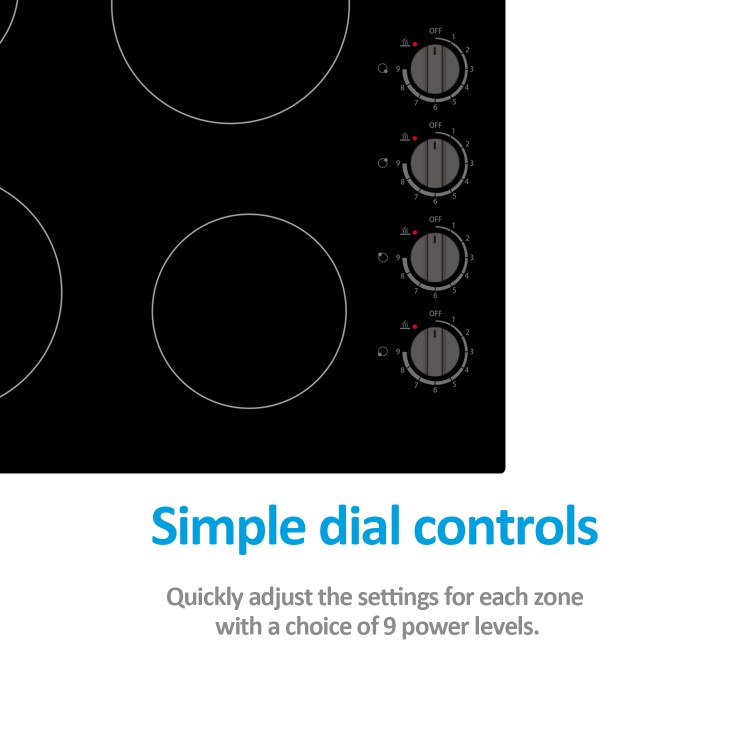 electriQ 60cm 4 Zone Ceramic Hob with Knob Controls