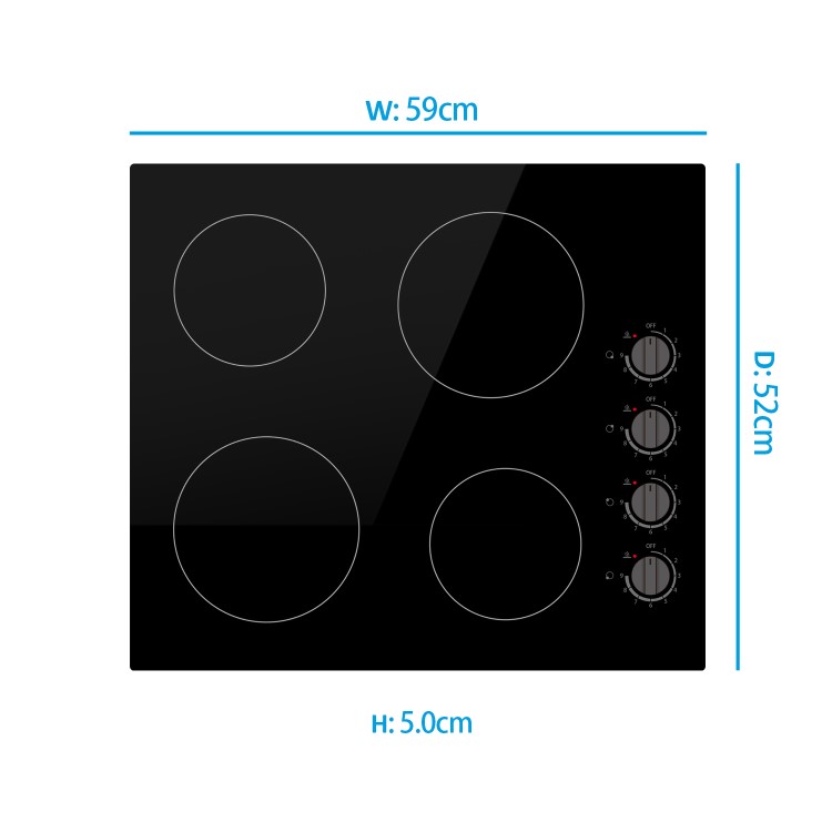 electriQ 60cm 4 Zone Ceramic Hob with Knob Controls