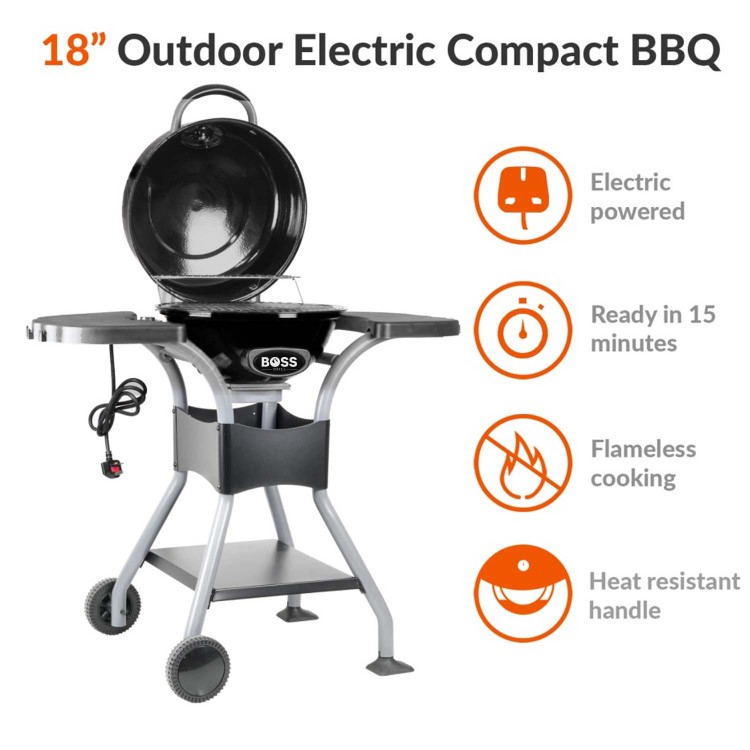 Boss Grill Compact Electric BBQ Grill With Cover - Black