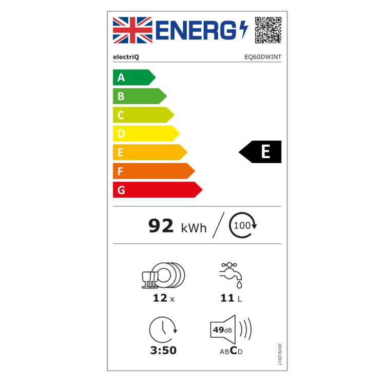 electriQ Integrated Dishwasher - White control panel