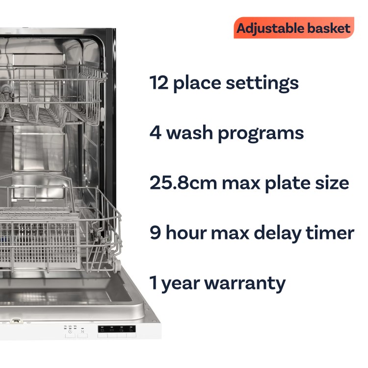 electriQ Integrated Dishwasher - White control panel