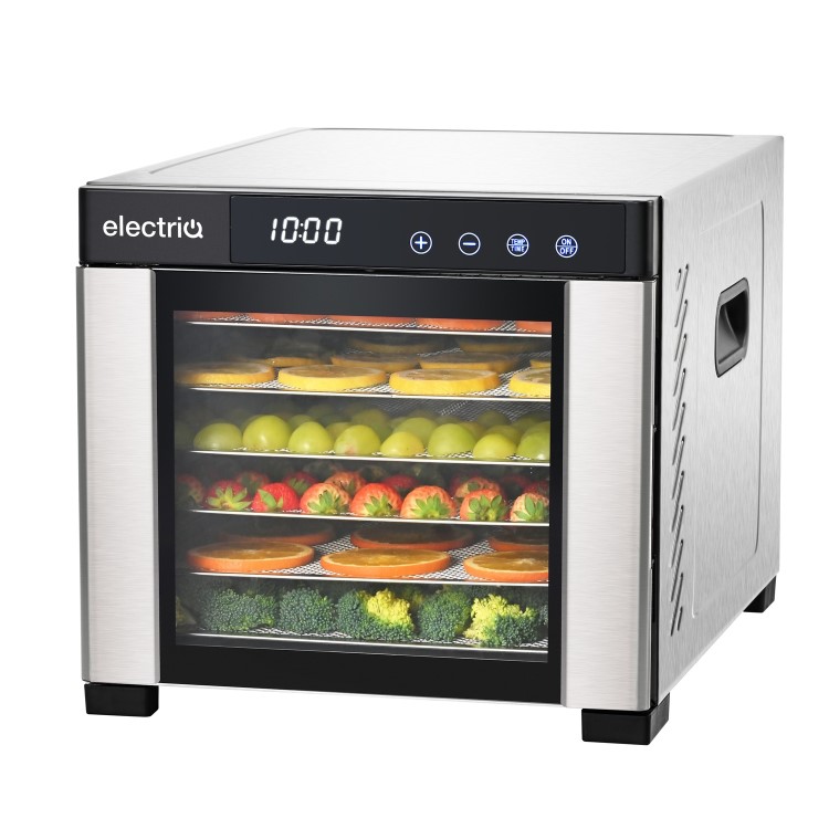 electriQ Commercial Style Digital Food Dehydrator & Dryer with 6 Shelves and 48 Hour Timer - Stainless Steel