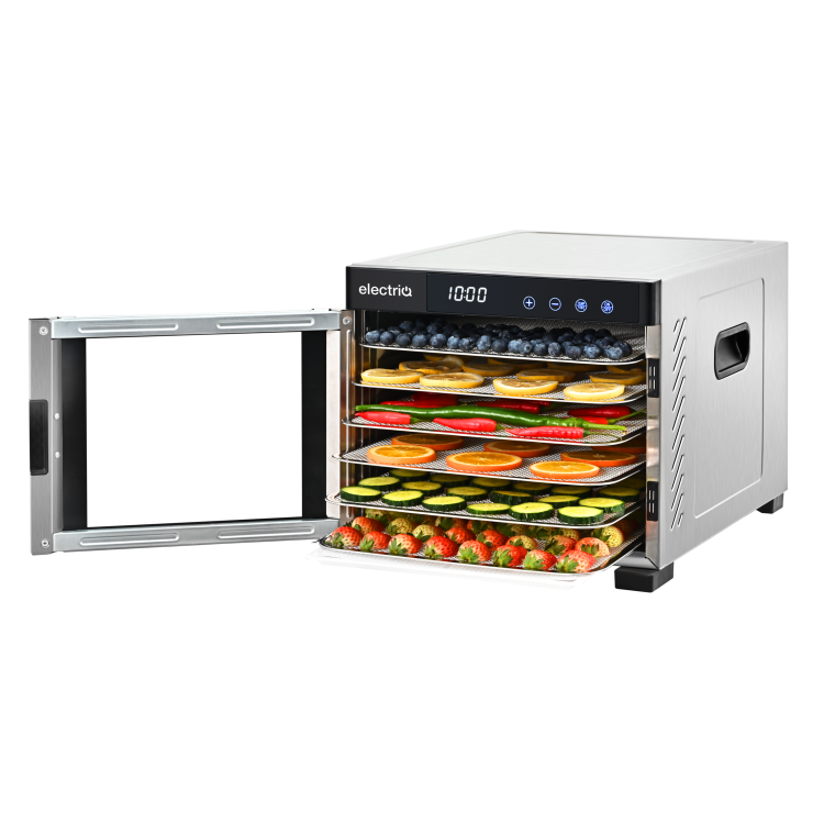 electriQ Commercial Style Digital Food Dehydrator & Dryer with 6 Shelves and 48 Hour Timer - Stainless Steel