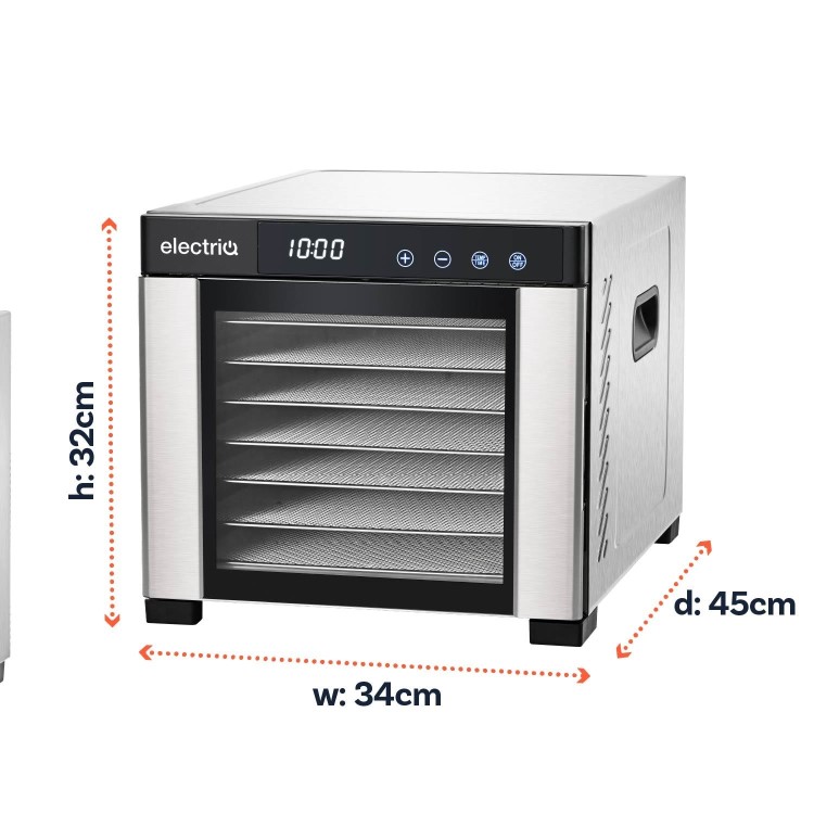 electriQ Commercial Style Digital Food Dehydrator & Dryer with 6 Shelves and 48 Hour Timer - Stainless Steel