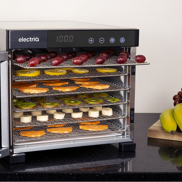 electriQ Commercial Style Digital Food Dehydrator & Dryer with 6 Shelves and 48 Hour Timer - Stainless Steel