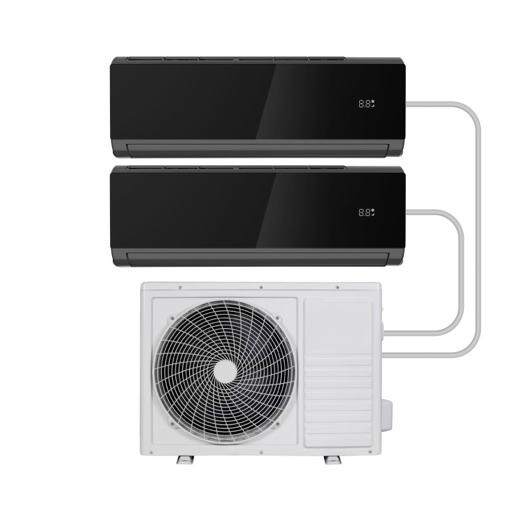 electriQ iQool Multi-Split 2 x 12000 BTU Smart Wall Mounted Heat Pump Air Conditioner Bundle - Two Indoor Units Single Outdoor Unit and Pipe Kits Included - Black