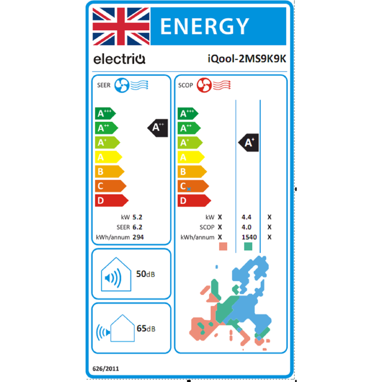 electriQ iQool Multi-Split 2 x 9000 BTU Smart Wall Mounted Heat Pump Air Conditioner Bundle - Two Indoor Units Single Outdoor Unit and Pipe Kits Included