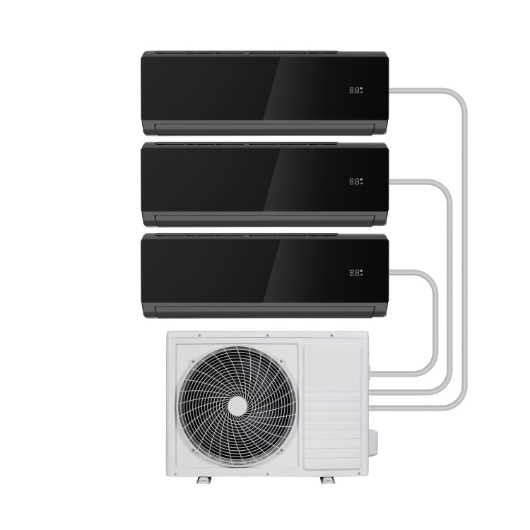 electriQ iQool Multi-Split 3 x 9000 BTU Smart Wall Mounted Air Conditioner with Heat Pump - Pipe Kits Included - Black