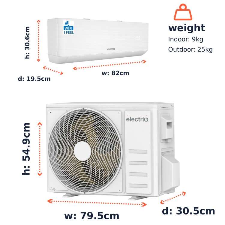 electriQ iQool Plus 12000 BTU Smart A+++ Wall Split Air Conditioner with Heat Pump - 5m Pipe Kit Included