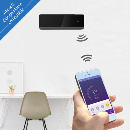 electriQ iQool 24000 BTU WiFi Smart A++ Wall Split Air Conditioner with Heat Pump and 5-Meter Pipe Kit Included - Black