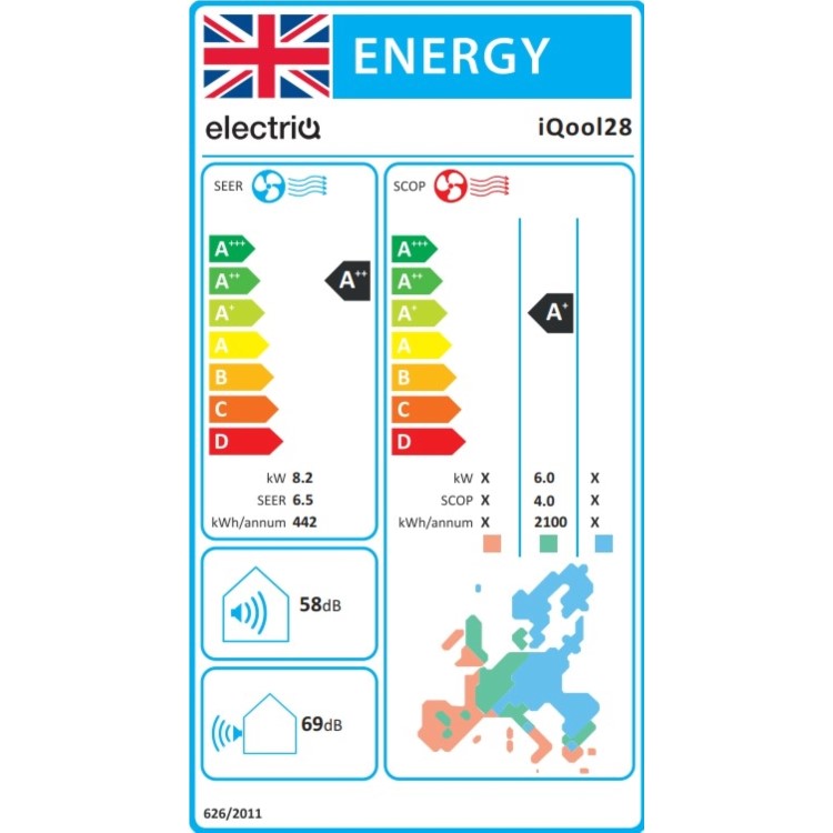 electriQ iQool 28000 BTU WiFi Smart A++ Wall Split Air Conditioner with Heat Pump and 5m Pipe Kit Included