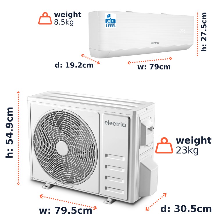 electriQ iQool Plus 9000 BTU Smart A+++ Wall Mounted Air Conditioner with Heat Pump - 5m Pipe Kit Included