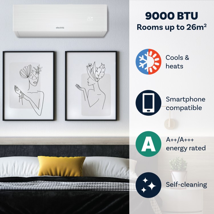 IQool Plus 9000 BTU Smart A+++ Wall Split Air Conditioner with Heat Pump - 5-Metre Pipe Kit Included