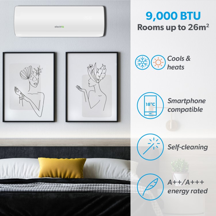 IQool Plus 9000 BTU Smart A+++ Wall Split Air Conditioner with Heat Pump - 5-Metre Pipe Kit Included