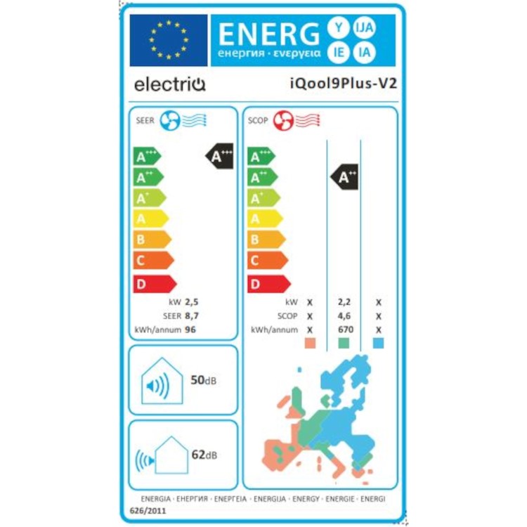 electriQ iQool Plus 9000 BTU Smart A+++ Wall Mounted Air Conditioner with Heat Pump - 5m Pipe Kit Included