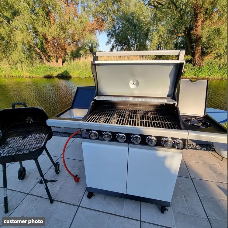 Boss Grill Alabama Elite - 6 Burner Gas BBQ Grill with Side Burner - Gloss White