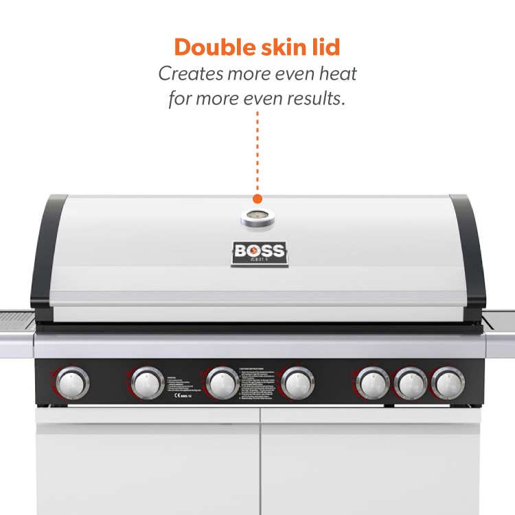 Boss Grill Alabama Elite - 6 Burner Gas BBQ Grill with Side Burner - Gloss White