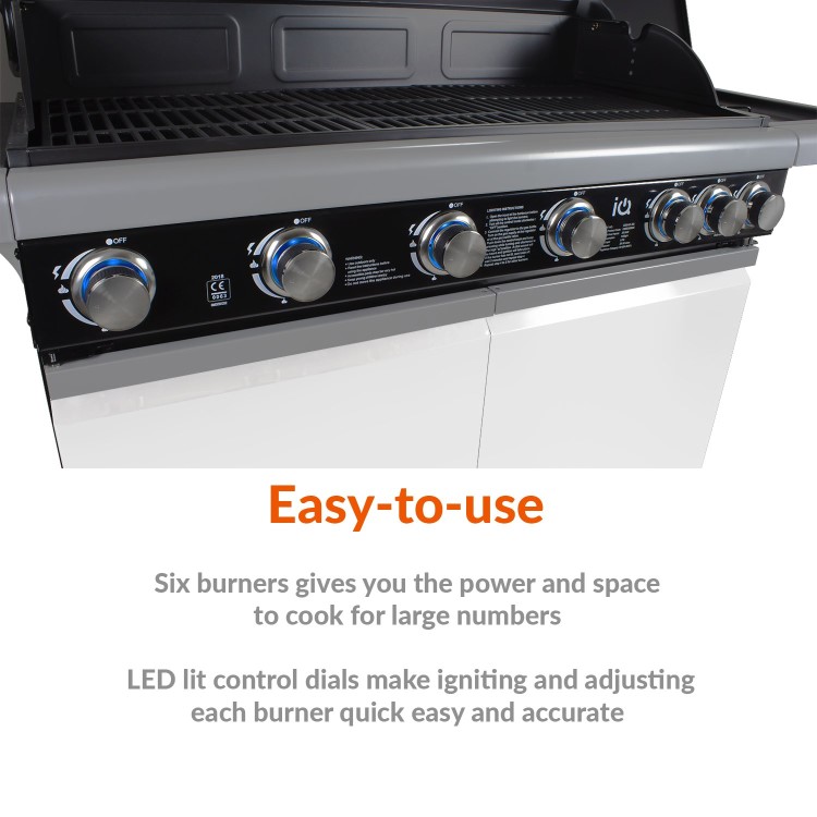 Boss Grill Alabama Elite - 6 Burner Gas BBQ Grill with Side Burner - Gloss White