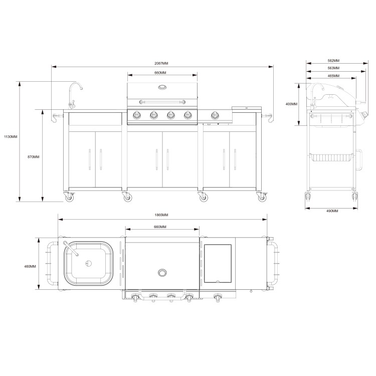 Refurbished Boss Grill Texas Premium Outdoor Kitchen 4 Burner Gas BBQ Grill with Side Burner Stainless Steel