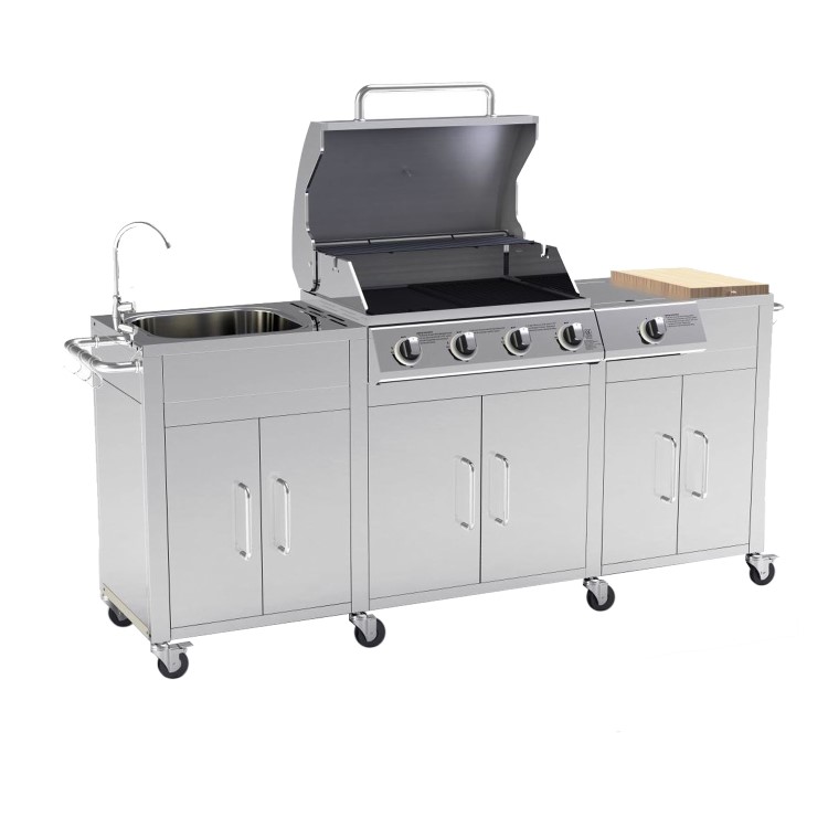 Refurbished Boss Grill Texas Premium Outdoor Kitchen 4 Burner Gas BBQ Grill with Side Burner Stainless Steel