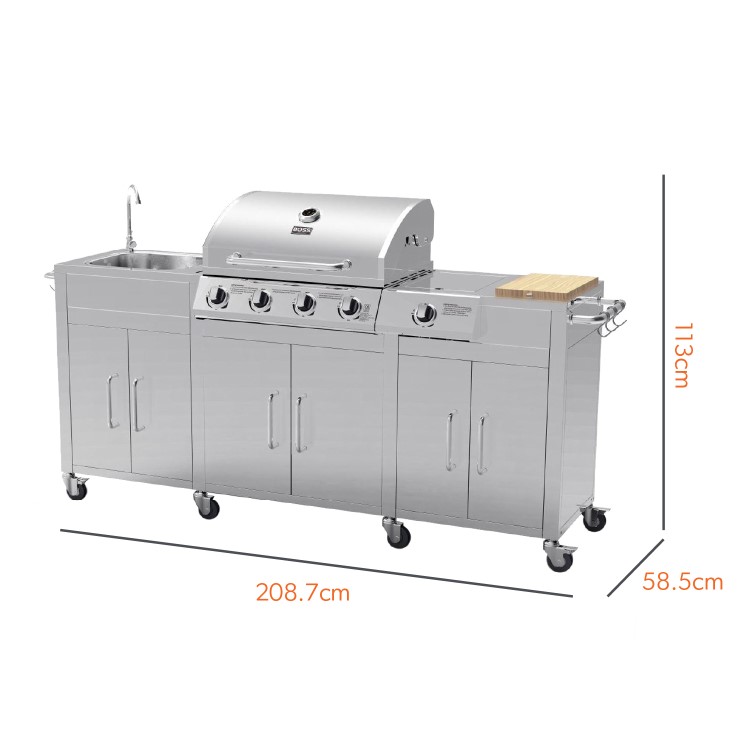 Refurbished Boss Grill Texas Premium Outdoor Kitchen 4 Burner Gas BBQ Grill with Side Burner Stainless Steel