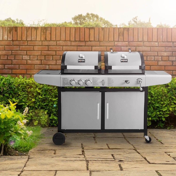 Boss Grill Premium Dual Fuel - 2 Burner Dual Fuel BBQ Grill with Side Burner - Stainless Steel